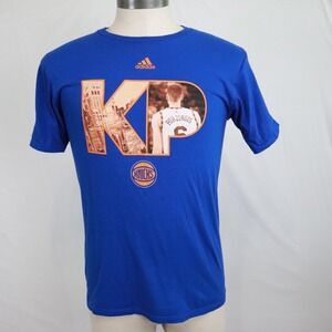 New York Knicks T-Shirt Mens Medium Adidas Kristaps Porzingis Blue Short Sleeve